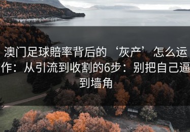 澳门足球賠率背后的‘灰产’怎么运作：从引流到收割的6步：别把自己逼到墙角