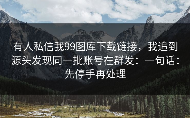 有人私信我99图库下载链接，我追到源头发现同一批账号在群发：一句话：先停手再处理
