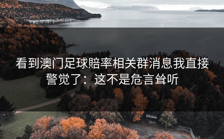 看到澳门足球賠率相关群消息我直接警觉了：这不是危言耸听